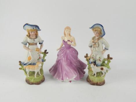 A pair of French late 19thC Porcelain figures of a shepherdess and shepherd