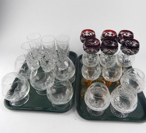 A set of six ruby flashed hock glasses