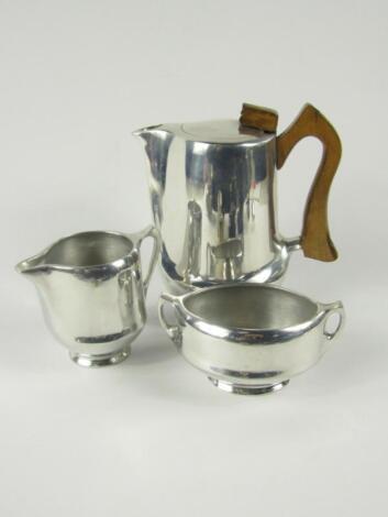 A Picquot Ware stainless steel three piece coffee set