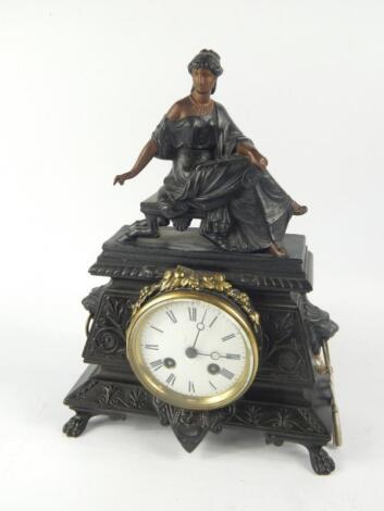 A French late 19thC spelter cased mantel clock