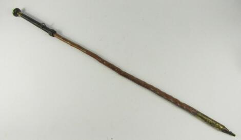 A Basque late 19thC briar wood and brass mounted ice stick by Cassou Bassussarby