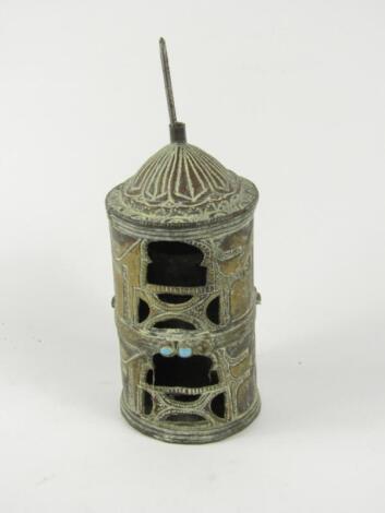 A Tibetan brass prayer wheel