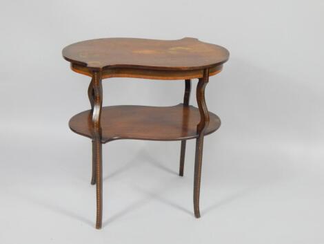 A Victorian mahogany and satinwood crossbanded two tier kidney shaped occasional table