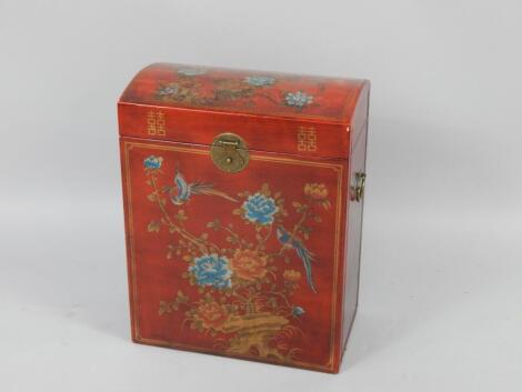 A Chinese domed red lacquer box