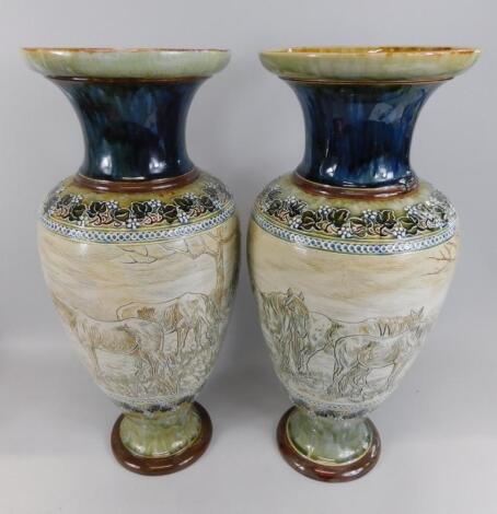 Hannah Barlow. A pair of Doulton Lambeth stoneware vases