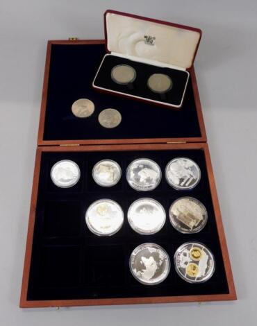 A collection of commemorative medallions