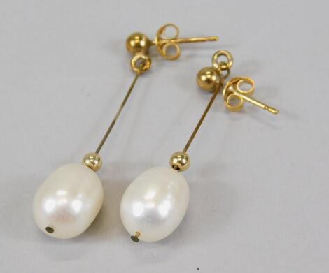 A pair of 9ct gold freshwater pearl earrings