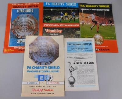 A collection of five Charity Shield football match programmes