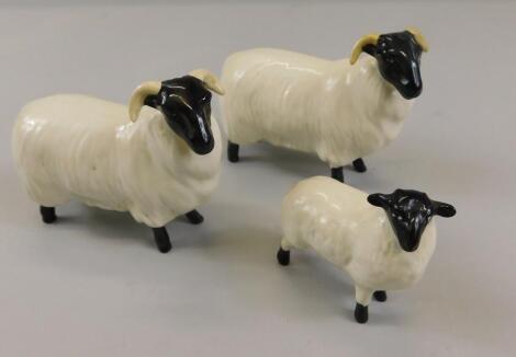 Three Beswick sheep