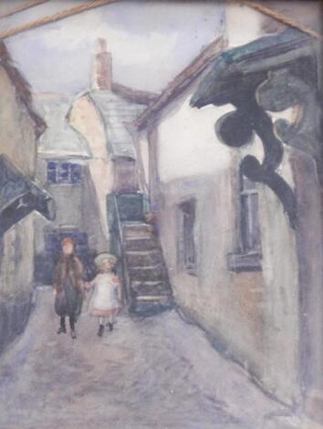 Early 20thC School. Children walking down a narrow street