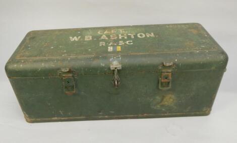 A military related tin trunk