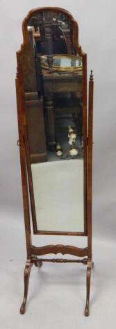 A walnut Cheval mirror