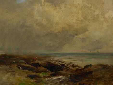 William Langley (1852-1922). Mussel picker - coastal scene