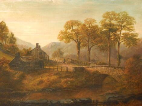 William Mitchell (19thC). River landscape with shepherd driving sheep