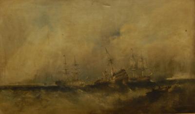 A McHyman(?) 19thC. Masted ships in stormy sea