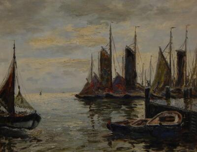Carl Wilhelm Mosblech (1868-1934). Sailing boats - harbour scene