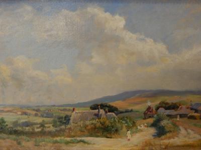 19th/20thC British School. Rural landscape with cottage and figures