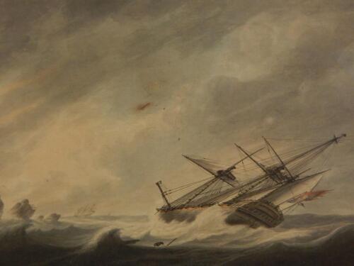 Samuel Atkins (c.1787-1808). Masted ships in stormy coastal scenes