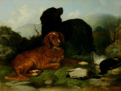 George William Horlor (1823-1895). Two dogs in landscape with dead game