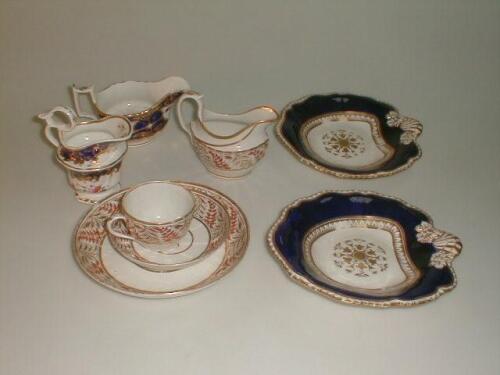 A quantity of 19thC English teaware including a pair of porcelain shell