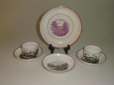 An early 19thC New Hall type bat printed tea cup and saucer