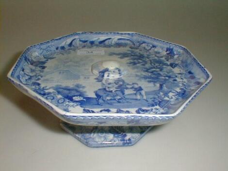 An early 19thC blue and white pearlware octagonal tazza