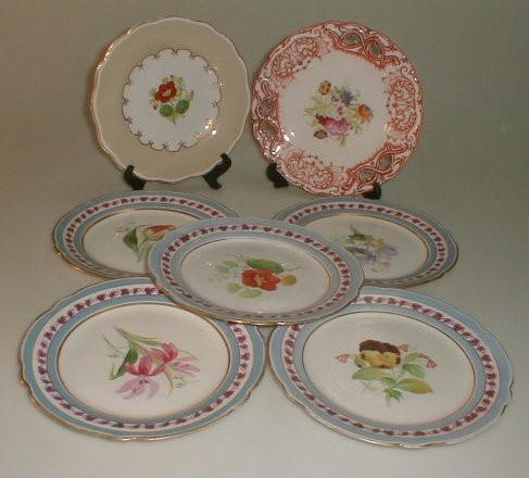 A quantity of 19thC porcelain dessertware including five botanical plates