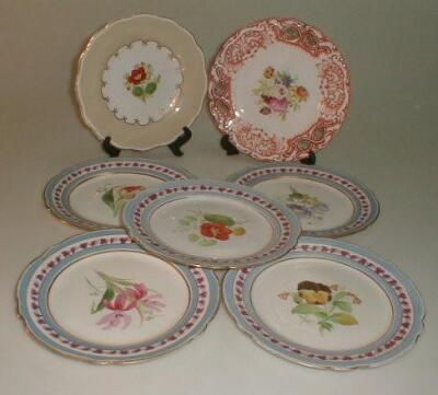 A quantity of 19thC porcelain dessertware including five botanical plates