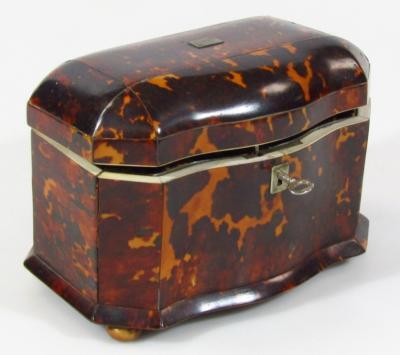 An early 19thC Regency tortoiseshell tea caddy