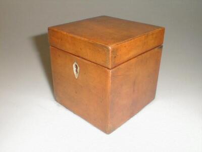 A 19thC small tea caddy of square form having a single lidded compartment 4£" square