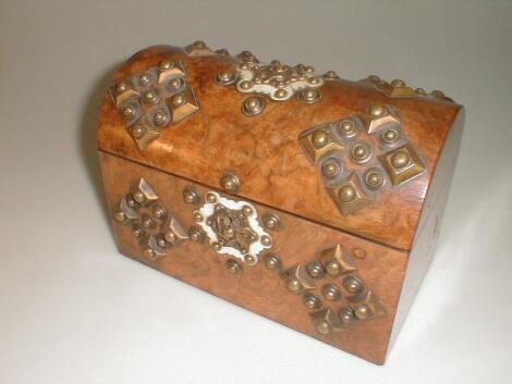 A 19thC burr walnut tea caddy of oblong form