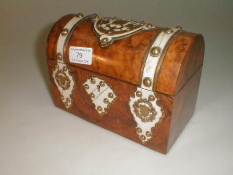 A 19thC burr walnut stationery casket