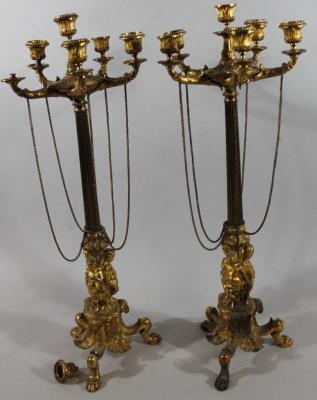 A pair of early 19thC gilt metal candelabra garniture