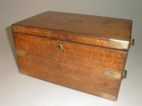 A 19thC military oak brass bound box of oblong form