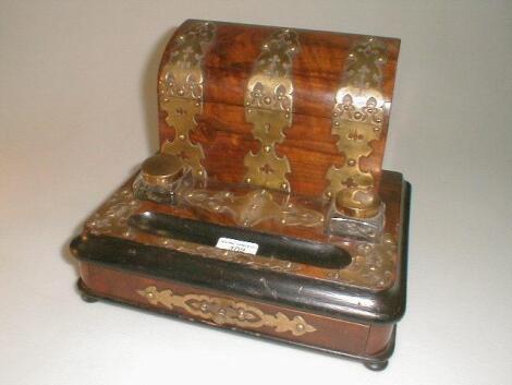 A 19thC walnut desk standish