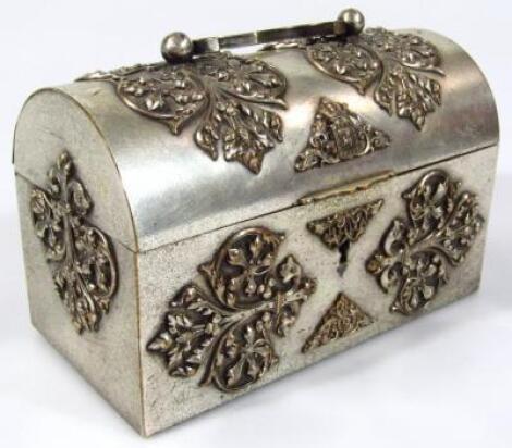 A domed topped silver plated jewellery casket