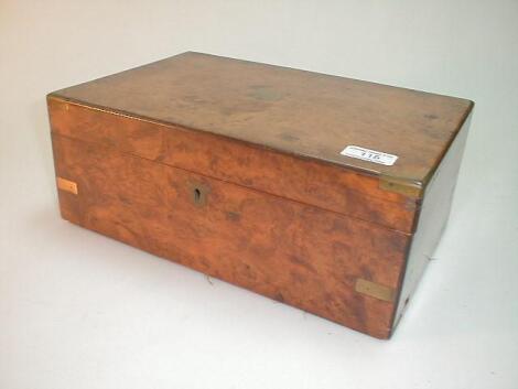 A 19thC burr walnut writing box