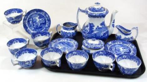 A Copeland Spode Italian pattern blue and white part coffee service