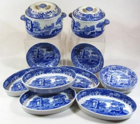 Various Copeland Spode blue and white Italian pottery