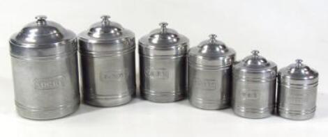 A 20thC French Tournus Unis graduated canister aluminium box set