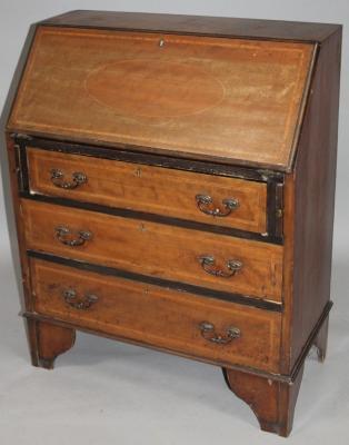 An Edwardian mahogany and boxwood strung bureau