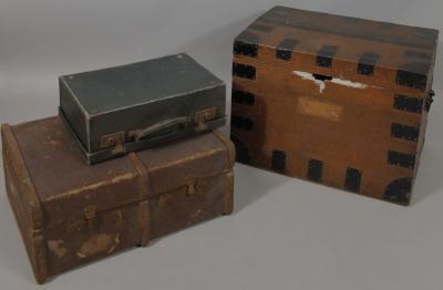 A late 19thC oak and part metal bound silver trunk