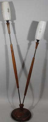 A retro teak two pronged lamp standard