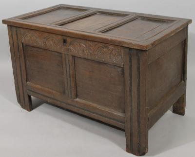 A late 17thC oak panel coffer