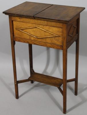 A 20thC light oak sewing box