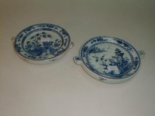 Two Chinese blue and white export porcelain warmer dishes of circular shape