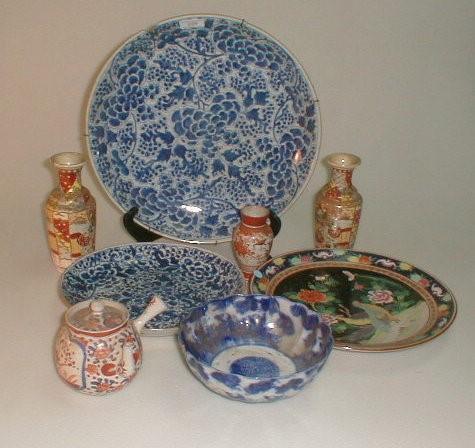 A various selection of oriental ceramics including a small Kutani vase