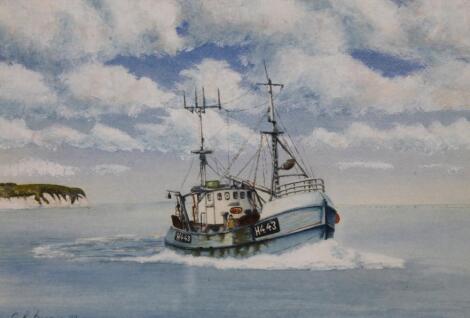 C R Burton (20thC). The Industry Trawler H443 on calm seas