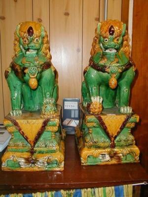 A pair of late 19thC Chinese temple dogs