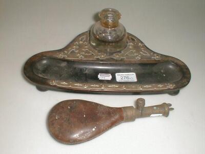 A Victorian ebony desk stand with pierced brass mounts